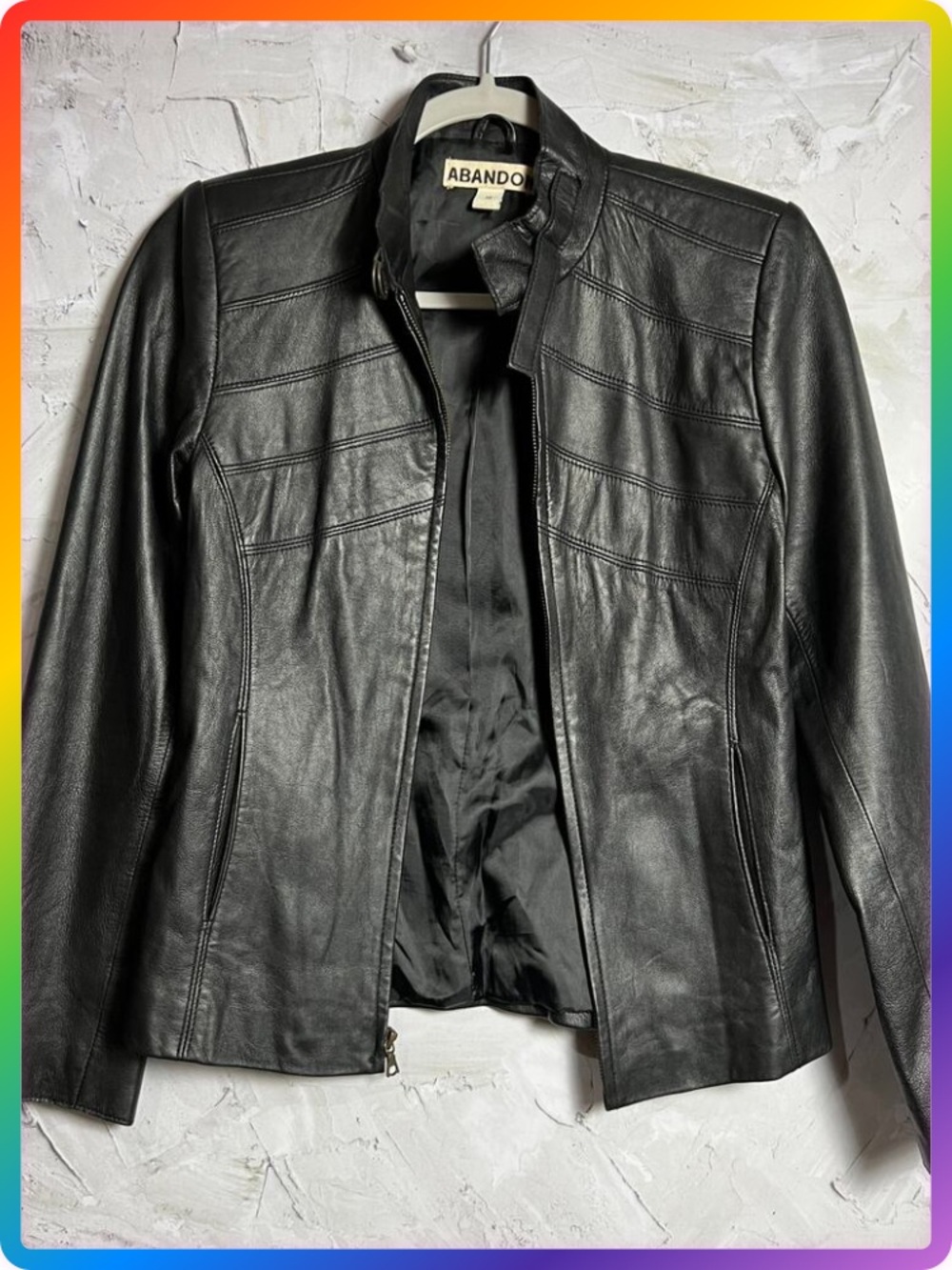Abandon Italian Leather Moto Jacket SIZE XS Black Lace-Up Sleeves Lined